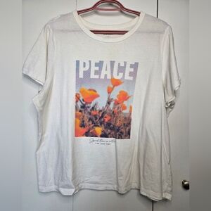 🌷Old Navy Women's XL White Crewneck Graphic T-Shirt Wildflowers Peace